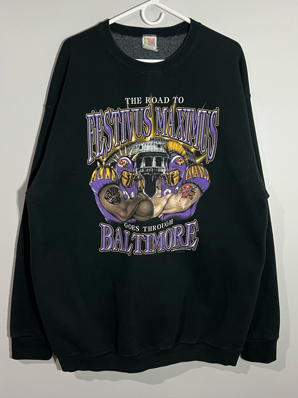 Vintage 2000 Baltimore Ravens Festivus Maximus Black Sweatshirt Mens Size XXL